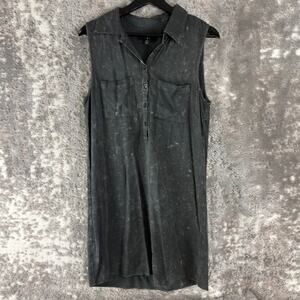Bycorpus Size S Mini Casual Shirt Dress Gray Sleeveless V Neck Button